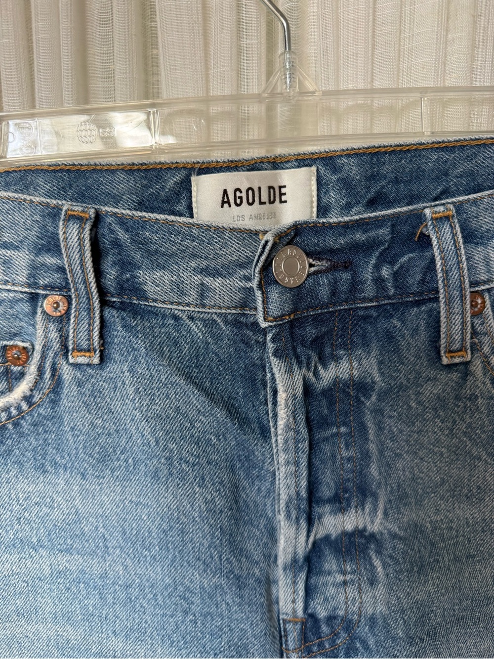 Agolde Light Wash High-Rise Button-Fly Denim Shorts - Picture 4 of 7